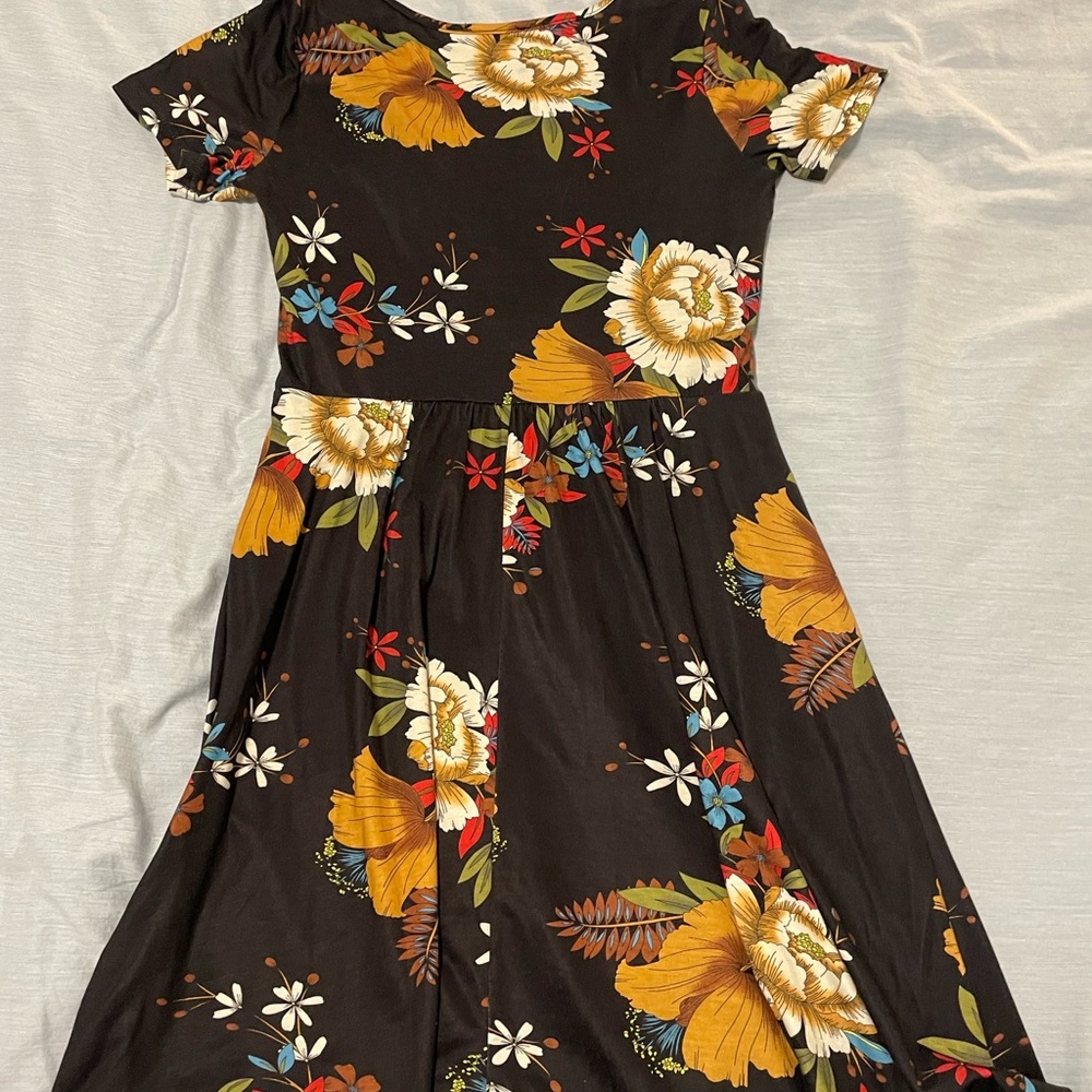 Maternity/Nursing Floral Black and Yellow dress
